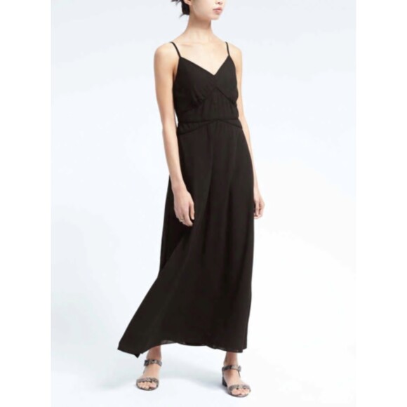 Banana Republic Black Maxi Piping Slip Dress Size 8P Summer Sundress Petite - Picture 1 of 8